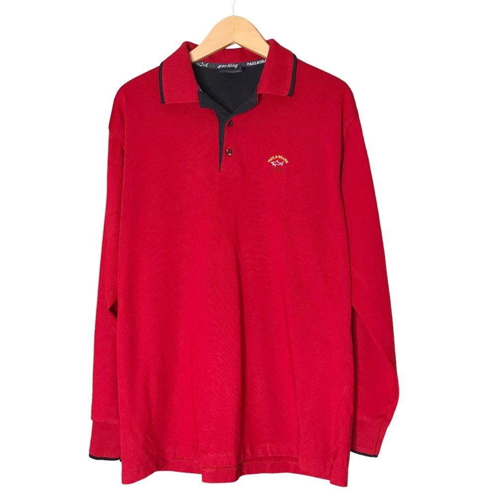 Paul & Shark Polo Shirt Long Sleeve Yachting Pique Cotton Red Men's Medium